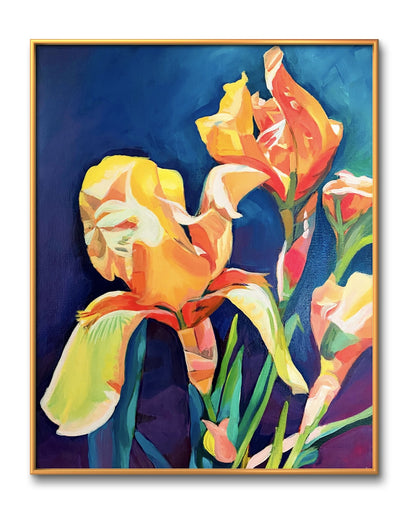 Digital Download of Orange Iris Art Flower Painting, Original Hand painted by Dawn Bouchard, Vivid flower, Colourful Floral artwork, Orange Irises, Wall Art