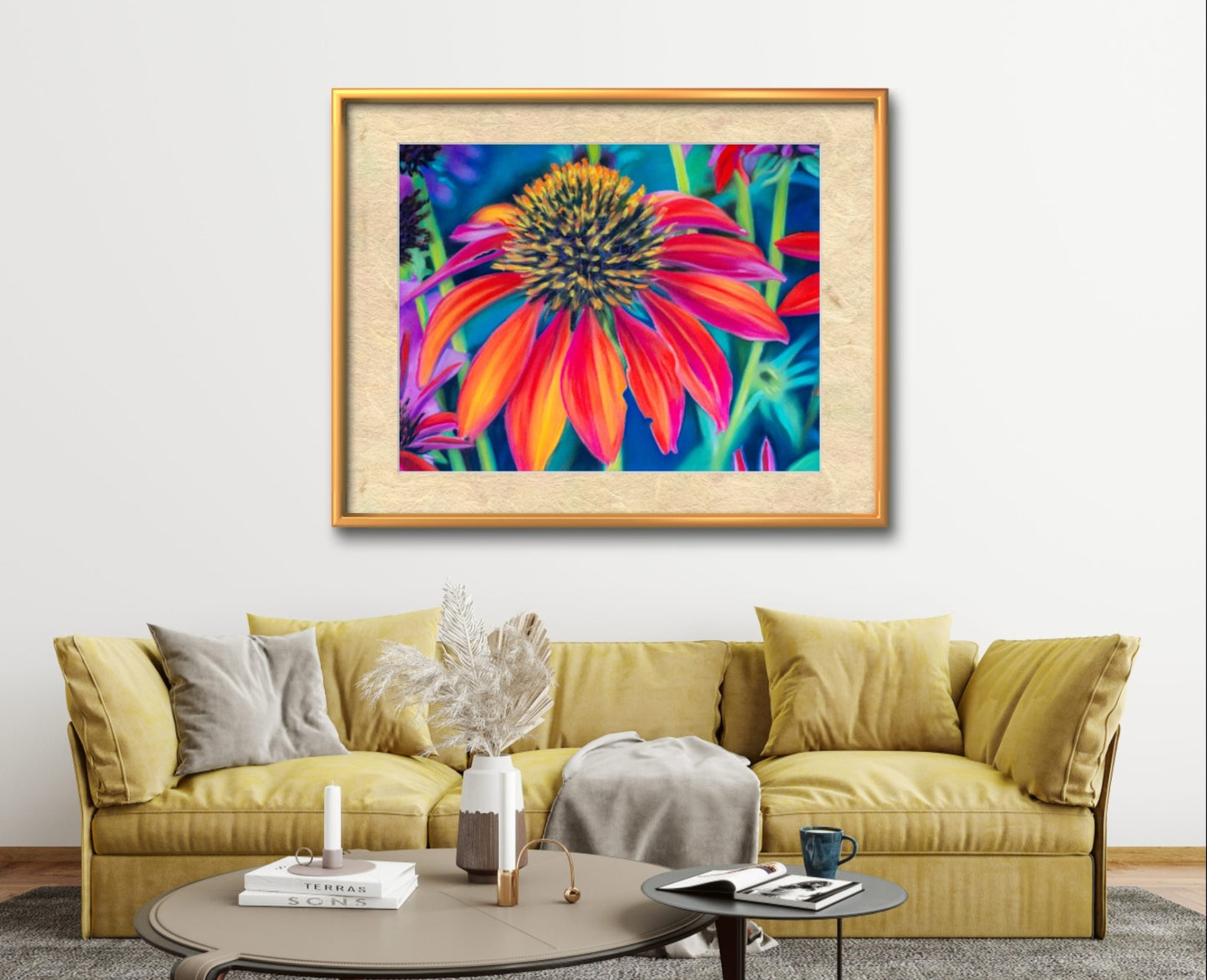 Digital download of Painted Cone Flowers ,Original hand-painted by Dawn Bouchard, Vivid Orange Coneflowers Flowers, Colourful Floral artwork, Wall Art