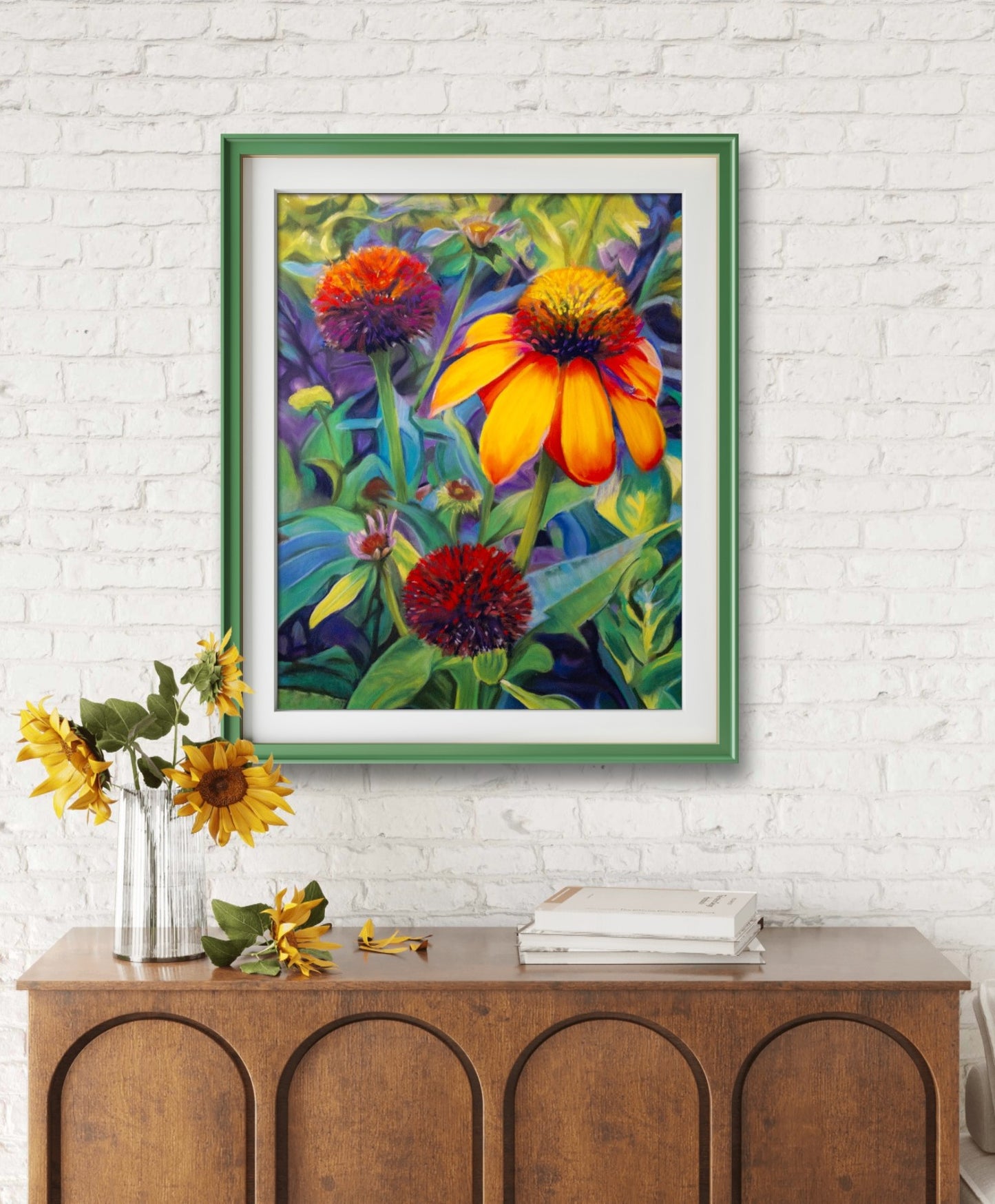 Digital download of Painted Cone Flowers , Original hand-painted by Dawn Bouchard, Vivid Orange Coneflowers Flowers, Colourful Floral artwork, Wall Art