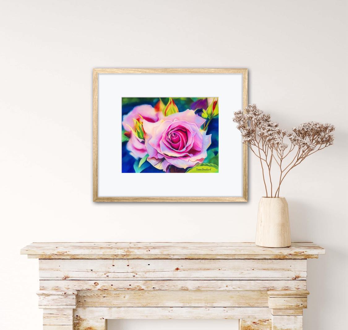 Digital Download of Pink Roses Art Flower Painting, Original Hand painted by Dawn Bouchard, Vivid Wild Flower, Colourful Floral artwork, Pink Roses, Wall Art