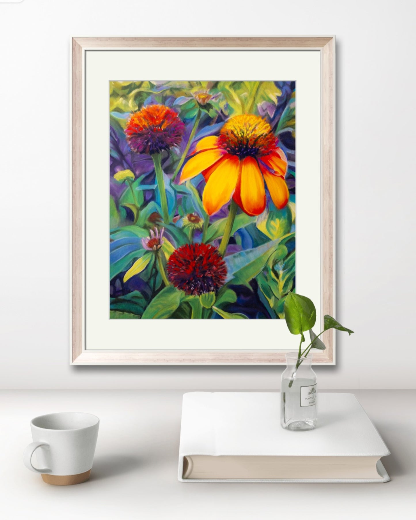 Digital download of Painted Cone Flowers , Original hand-painted by Dawn Bouchard, Vivid Orange Coneflowers Flowers, Colourful Floral artwork, Wall Art