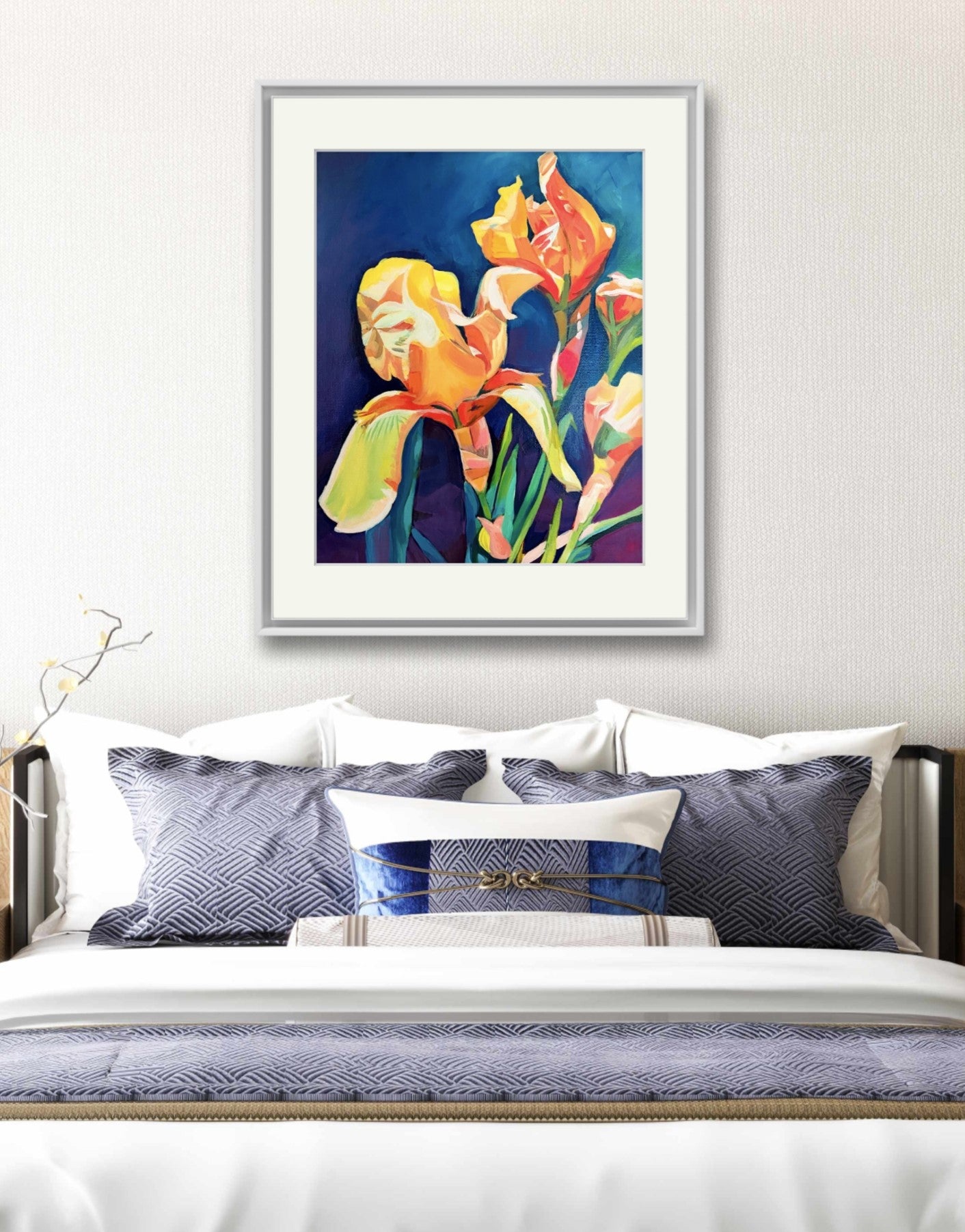 Digital Download of Orange Iris Art Flower Painting, Original Hand painted by Dawn Bouchard, Vivid flower, Colourful Floral artwork, Orange Irises, Wall Art