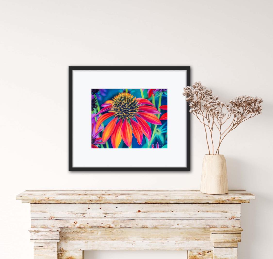 Digital download of Painted Cone Flowers ,Original hand-painted by Dawn Bouchard, Vivid Orange Coneflowers Flowers, Colourful Floral artwork, Wall Art