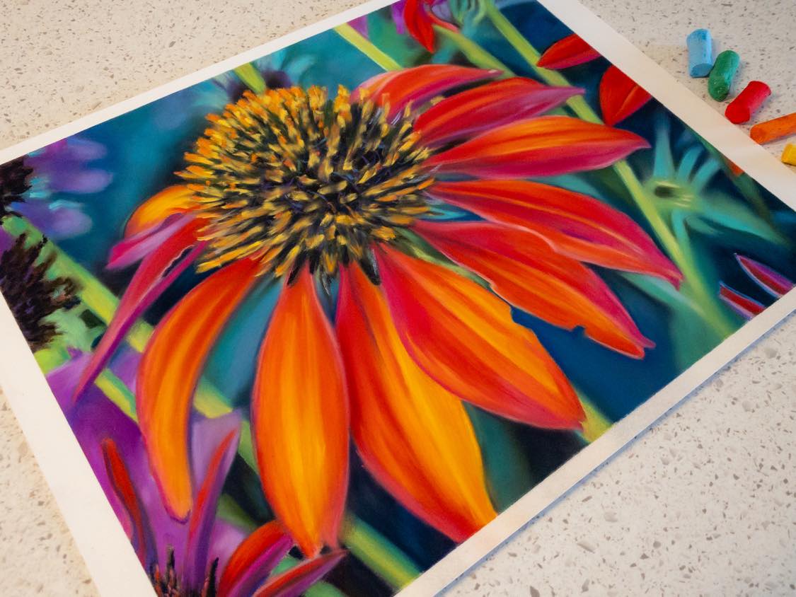 Digital download of Painted Cone Flowers ,Original hand-painted by Dawn Bouchard, Vivid Orange Coneflowers Flowers, Colourful Floral artwork, Wall Art