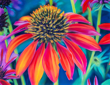 Digital download of Painted Cone Flowers ,Original hand-painted by Dawn Bouchard, Vivid Orange Coneflowers Flowers, Colourful Floral artwork, Wall Art