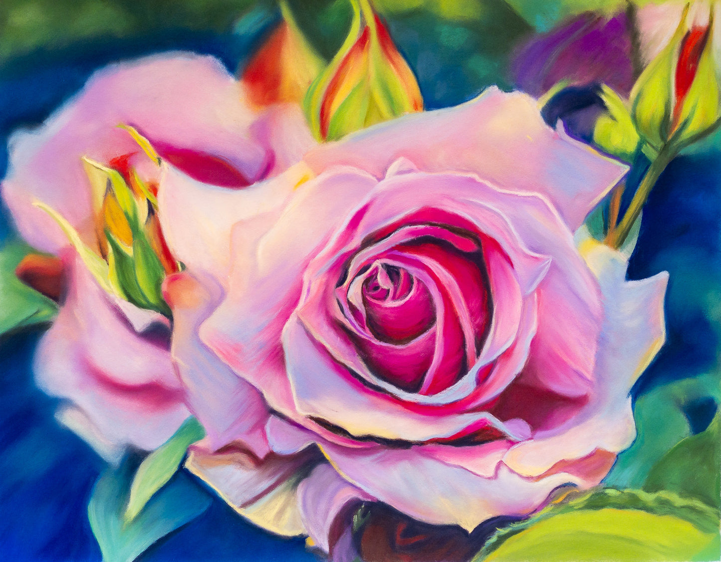 Digital Download of Pink Roses Art Flower Painting, Original Hand painted by Dawn Bouchard, Vivid Wild Flower, Colourful Floral artwork, Pink Roses, Wall Art