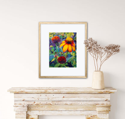 Digital download of Painted Cone Flowers , Original hand-painted by Dawn Bouchard, Vivid Orange Coneflowers Flowers, Colourful Floral artwork, Wall Art