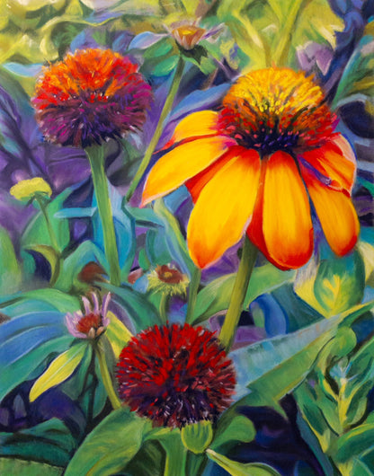 Digital download of Painted Cone Flowers , Original hand-painted by Dawn Bouchard, Vivid Orange Coneflowers Flowers, Colourful Floral artwork, Wall Art