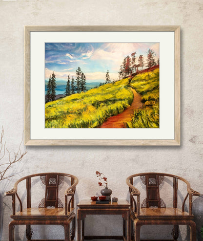 Digital Download of Hillside Meadow Landscape Painting, Original Hand painted by Dawn Bouchard, Vivid Wild Flower, Colourful Floral artwork, Pink Roses, Wall Art