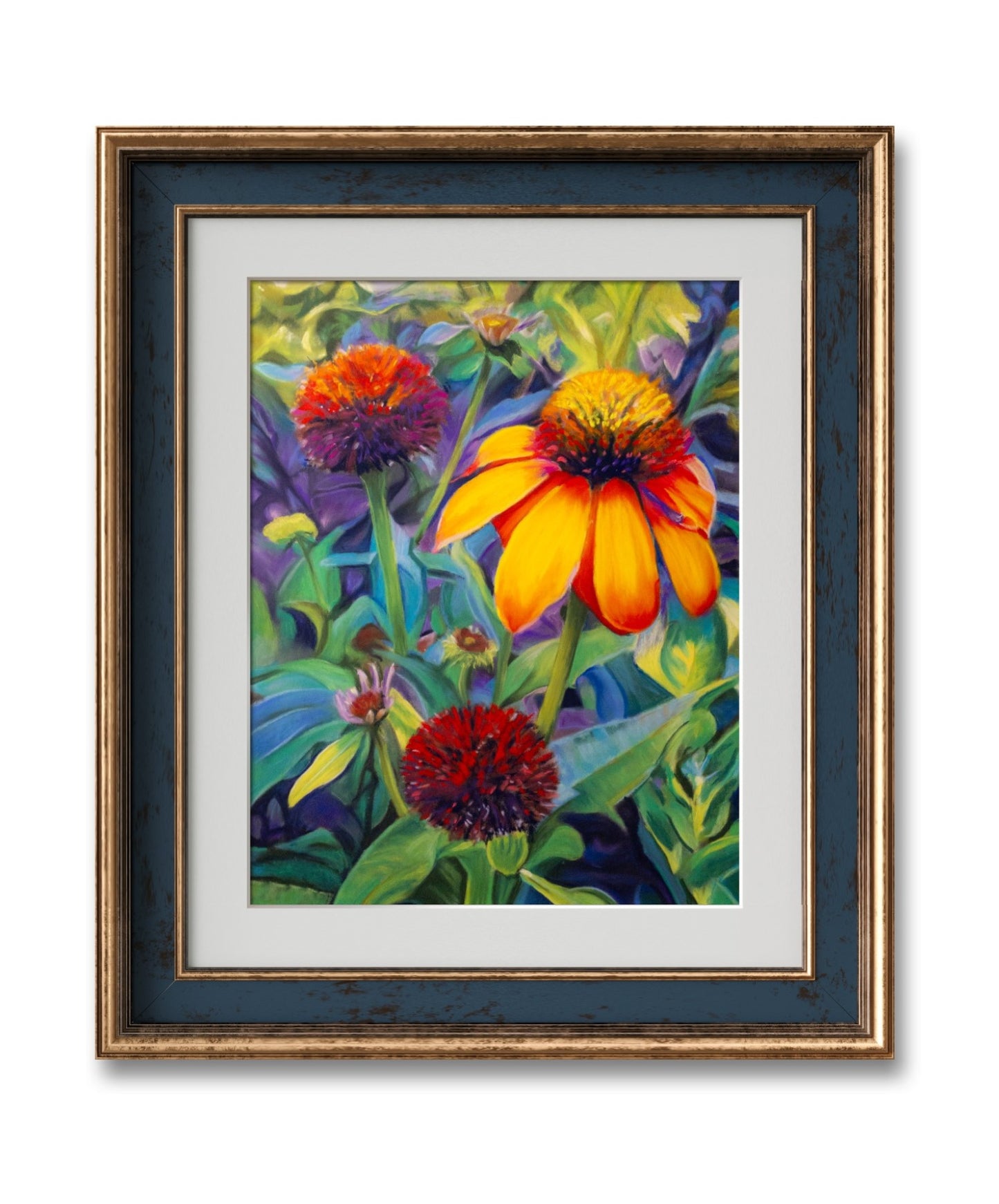 Digital download of Painted Cone Flowers , Original hand-painted by Dawn Bouchard, Vivid Orange Coneflowers Flowers, Colourful Floral artwork, Wall Art