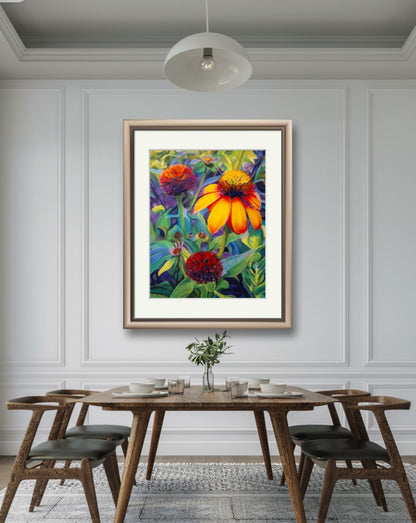 Digital download of Painted Cone Flowers , Original hand-painted by Dawn Bouchard, Vivid Orange Coneflowers Flowers, Colourful Floral artwork, Wall Art