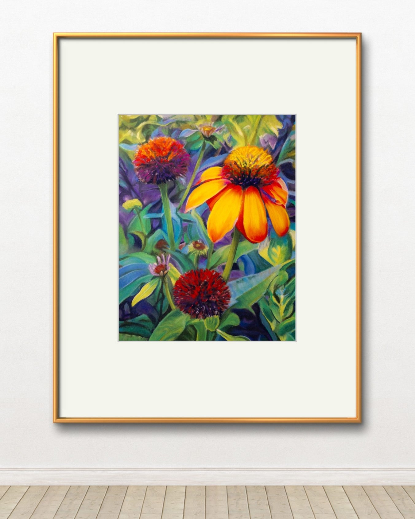 Digital download of Painted Cone Flowers , Original hand-painted by Dawn Bouchard, Vivid Orange Coneflowers Flowers, Colourful Floral artwork, Wall Art