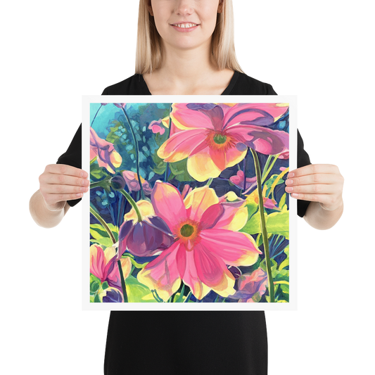 Painted Flowers Poster/Print, Vivid Wild Flowers, Colourful Floral artwork,  Wall Art