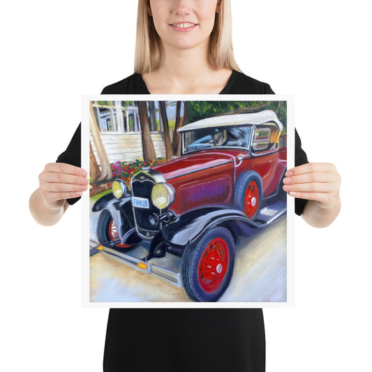 Painted Old Car Poster/Print, Vintage Classic Ford Car, Old Red Ford truck artwork, Classic Vintage Old Truck/Car Wall Art