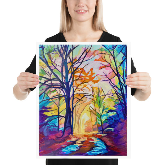 Forest Lane Landscape Poster/Print, Fall trees and laneway, Autumn woodlands, Vibrant Colourful Art , Tranquil landscape artwork, Wall Art