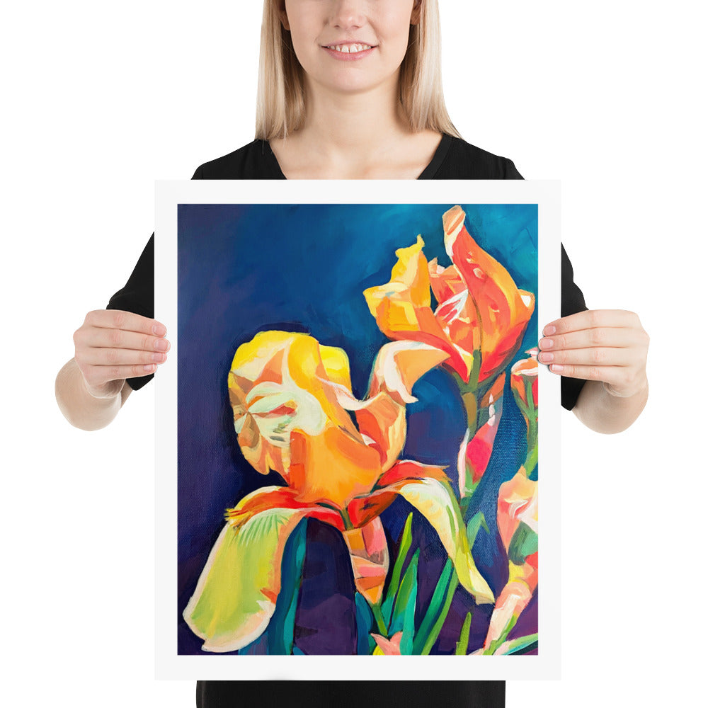 Painted  Iris Flowers Poster/Print, Vivid Irises Flower, Colourful Floral artwork, Wall Art