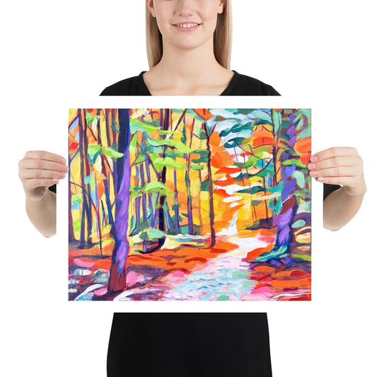 Forest Lane Landscape Poster/Print, Fall trees and laneway, Autumn woodlands, Vibrant Colourful Art , Tranquil landscape artwork, Wall Art