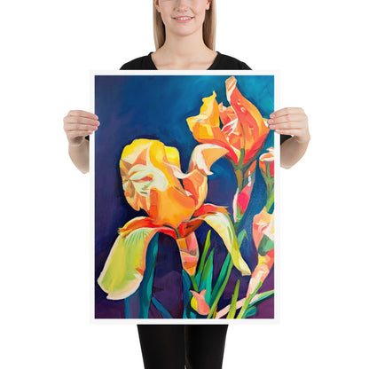 Painted  Iris Flowers Poster/Print, Vivid Irises Flower, Colourful Floral artwork, Wall Art