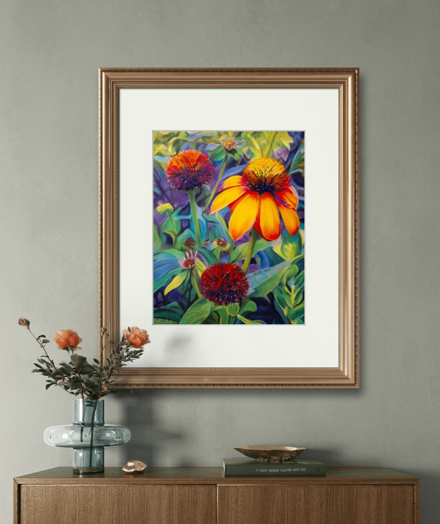 Digital download of Painted Cone Flowers , Original hand-painted by Dawn Bouchard, Vivid Orange Coneflowers Flowers, Colourful Floral artwork, Wall Art