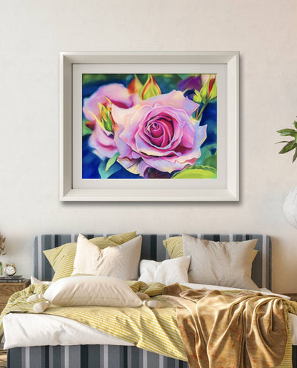 Digital Download of Pink Roses Art Flower Painting, Original Hand painted by Dawn Bouchard, Vivid Wild Flower, Colourful Floral artwork, Pink Roses, Wall Art