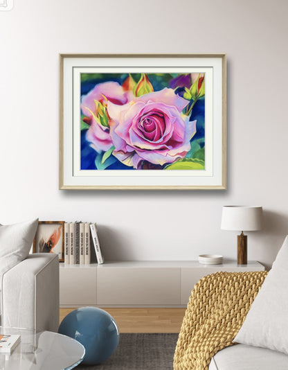 Digital Download of Pink Roses Art Flower Painting, Original Hand painted by Dawn Bouchard, Vivid Wild Flower, Colourful Floral artwork, Pink Roses, Wall Art