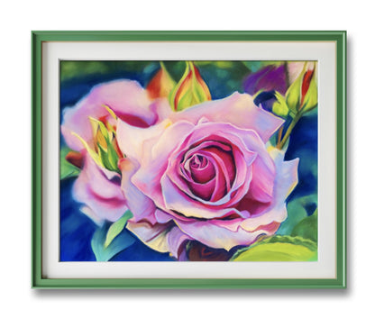 Digital Download of Pink Roses Art Flower Painting, Original Hand painted by Dawn Bouchard, Vivid Wild Flower, Colourful Floral artwork, Pink Roses, Wall Art